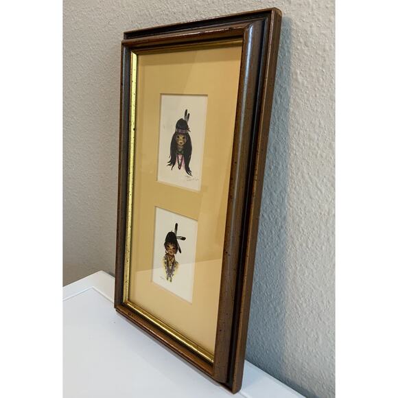 Vintage Christoffersens By SAGA Native American Girl And Boy Signed Art - Picture 4 of 11